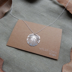 Fan Palm Leaf Necklace: Stainless Steel Botanical Wild Flower Necklace