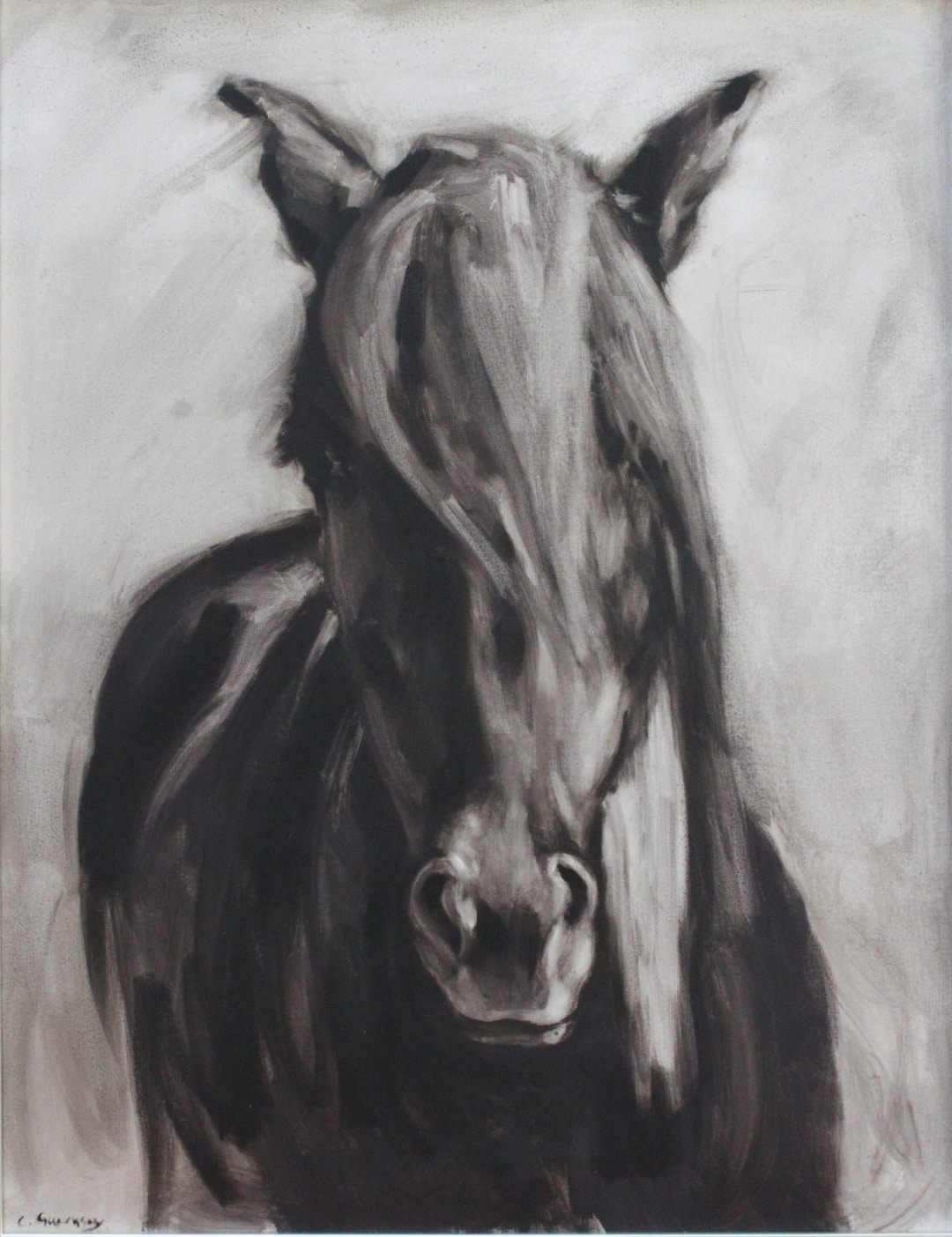 Lambs Hill Farm Black and White Horse Print