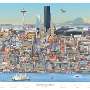 Seattle CityScape Photomontage Poster - All the iconic places in Seattle all in one place - Seattle Washington