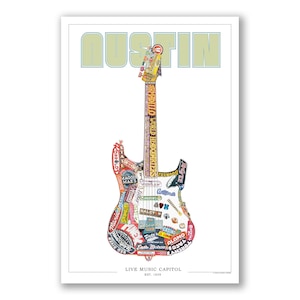 Austin Guitar Poster - Stevie Ray Vaugh - Fender Stratocaster