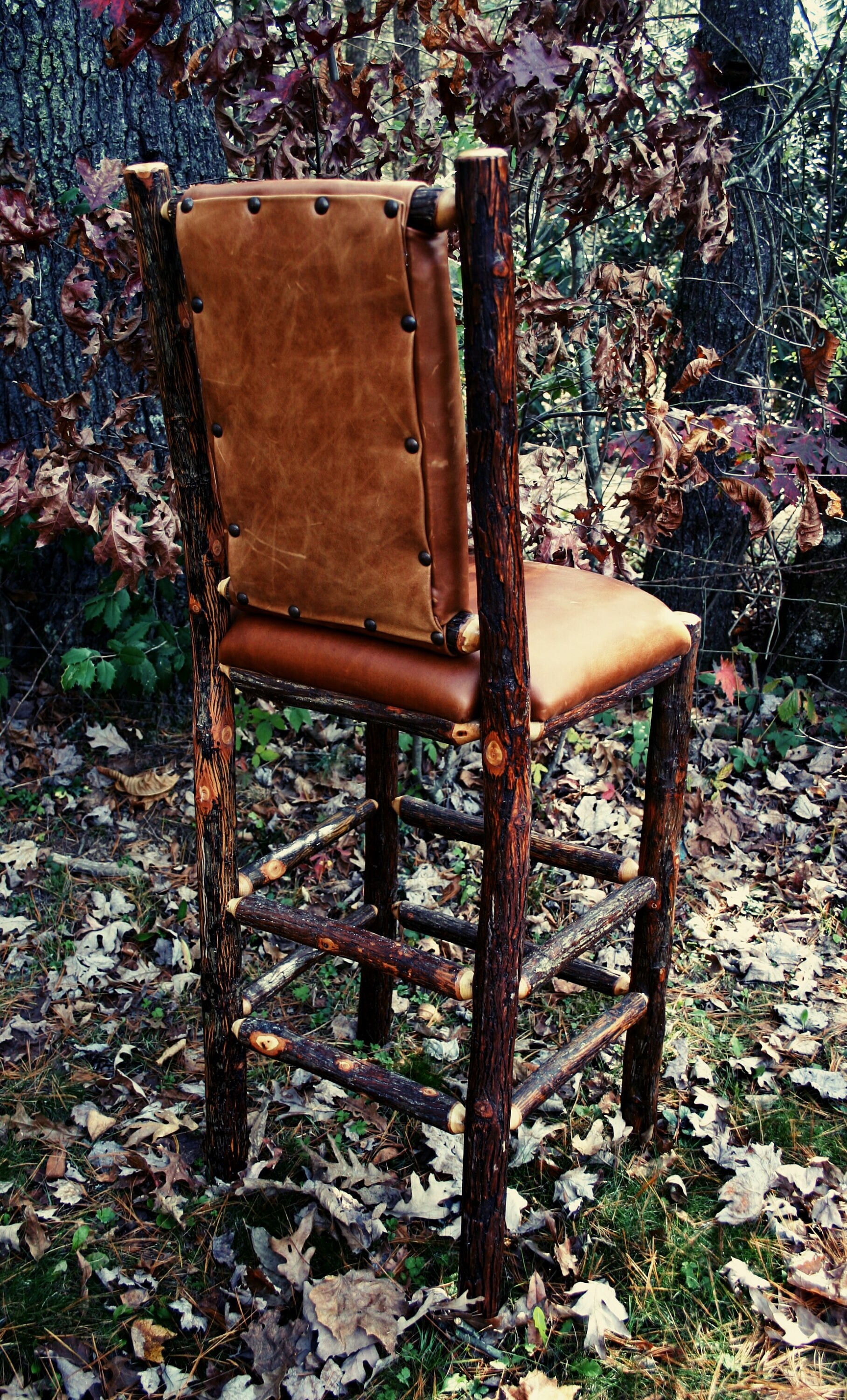 Rustic Hickory Bar Stool Bar Stool Counter Stool Upholstered Leather 