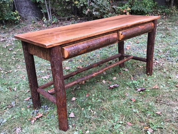 Handcrafted Rustic Furniture Hickory Log Writing Desk Lodge Etsy
