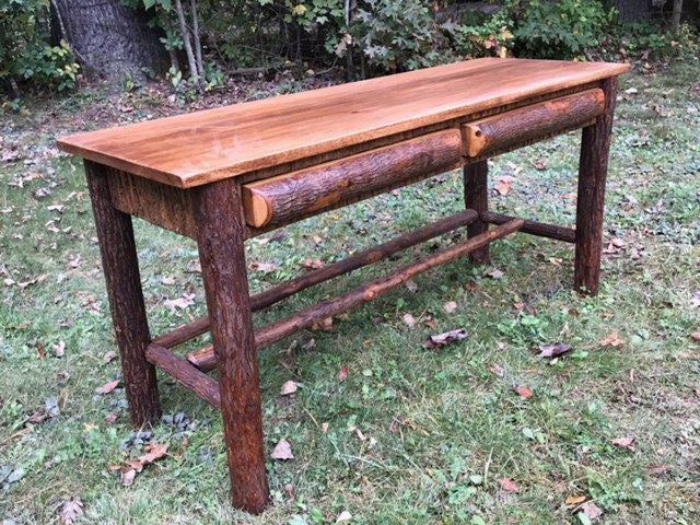 Handcrafted Rustic Furniture Hickory Log Writing Desk Lodge