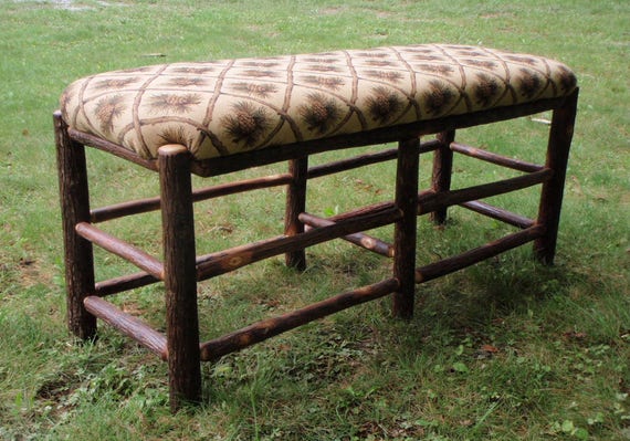 Rustic Furniture Hickory Log Upholstered Bench Hickory Etsy