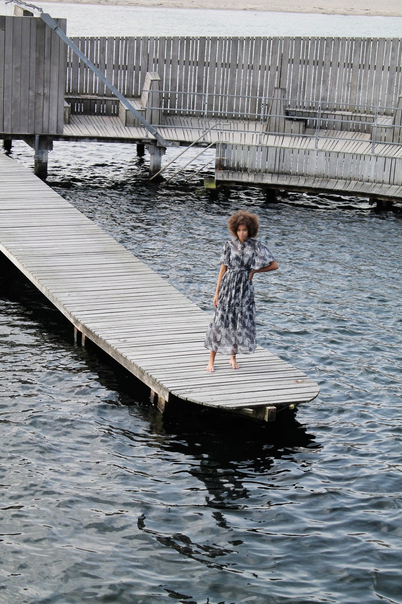 DRESS CHIFFON GRAY /semi couture/made in Denmark/slow image 3