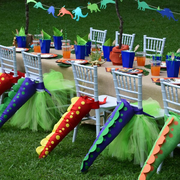 Dinosaur Stomp Party Package for 8, 12, 18 - Party in a Box - Tabletop Decor Activity Favors Dino Tails