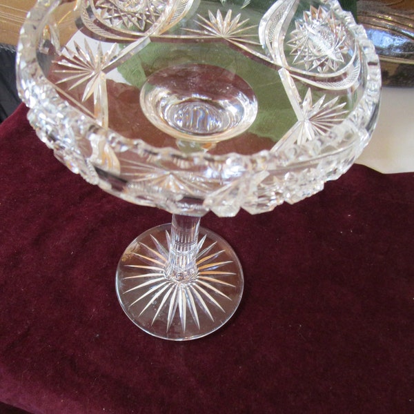 Vintage Brillant Cut Crystal Glass Footed Candy Dish 9" tall