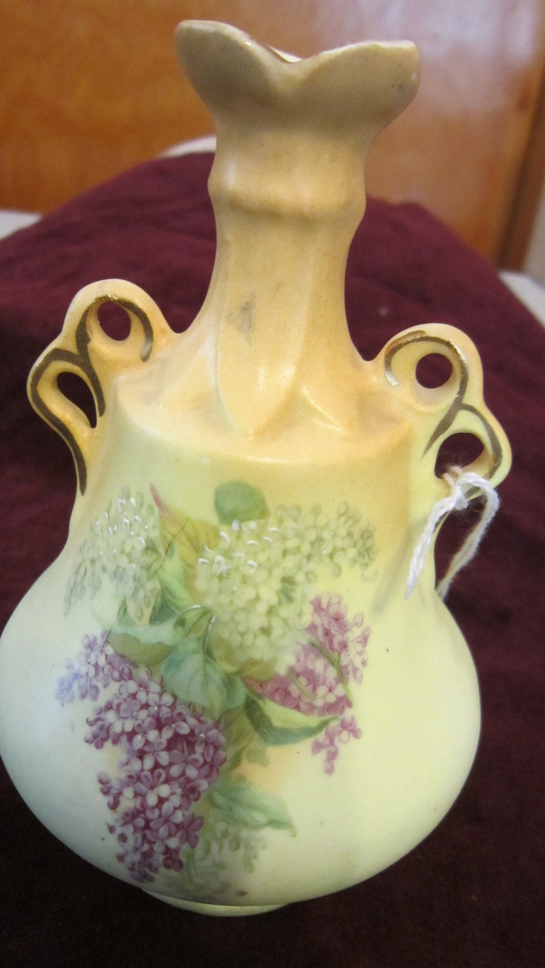 Vintage Bisque Flowered Bud Vase w/Gold Trimed Handles Etsy