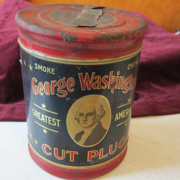 Antique, circa 1900's George Washington Cut Plug Tobacco Tin. Manufactured only by R.J. Reynolds Co., Winston-Salem, NC. USA