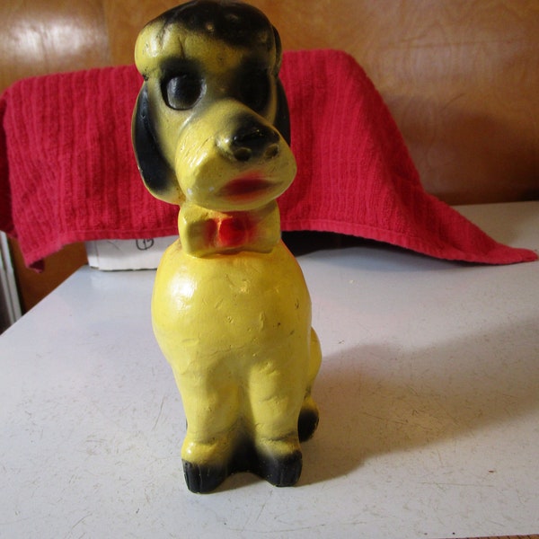 Vintage Chalkware Mid Century Yellow/Black Poodle Figurine.