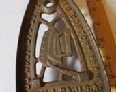 Antique Cast Iron Sad Flat Iron Trivet w Ornate Designs Strause Gas Iron Co. Phil. PA. USA quot I want to quot Comfort Iron