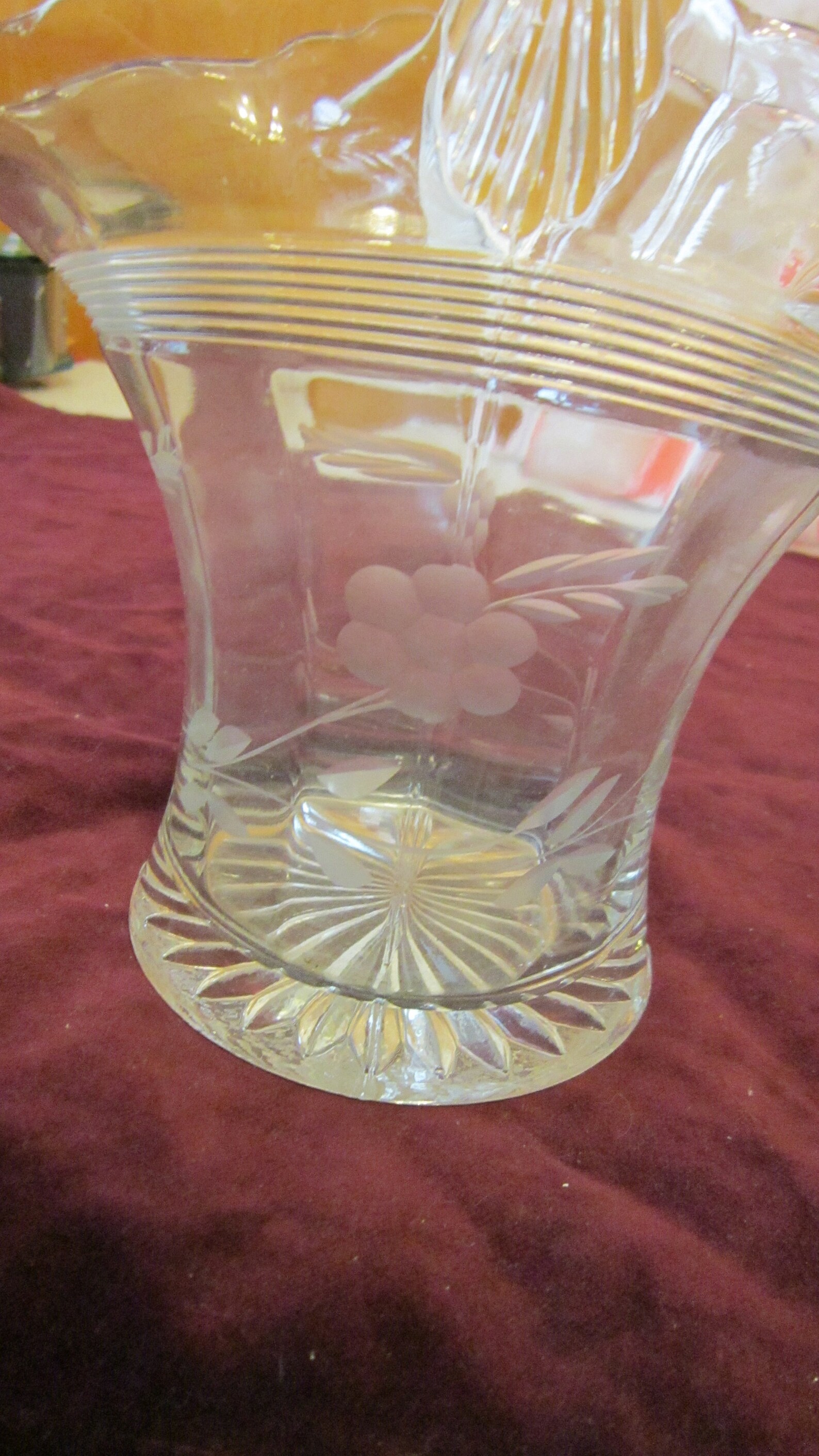 Vintage Clear Glass Flower Etched Depression Era Basket Etsy