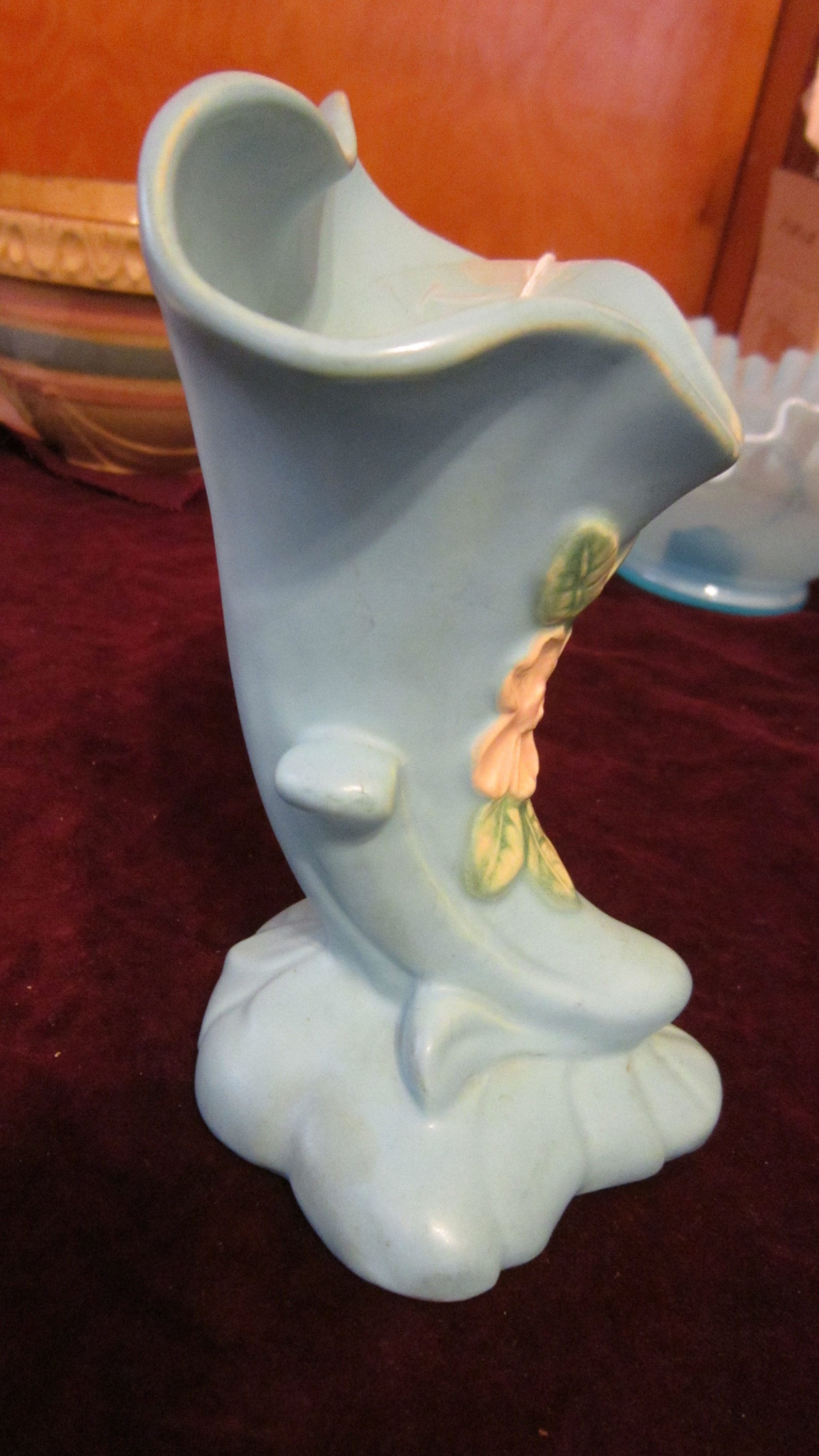 Vintage Blue Weller Pottery Vase Cornucopia With Flowers - Etsy