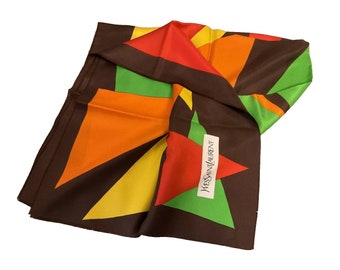 YSL 1980s MCM Abstract Women's Geometric Pattern Silk Scarf Size 35x35 in