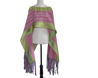 Poncho Mexicain Rose Tissé à la Main Taille Unique