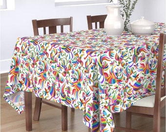 Osadia Handmade White Otomi Print Tablecloth - Yellow Trim