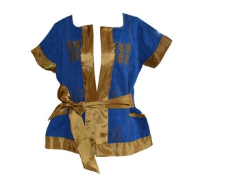 Blazer bleu tissé Oaxaca à manches courtes et à la taille, taille M