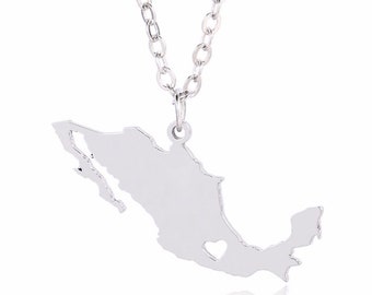 Collier carte Love Mexico couleur dorée et argentée livraison gratuite