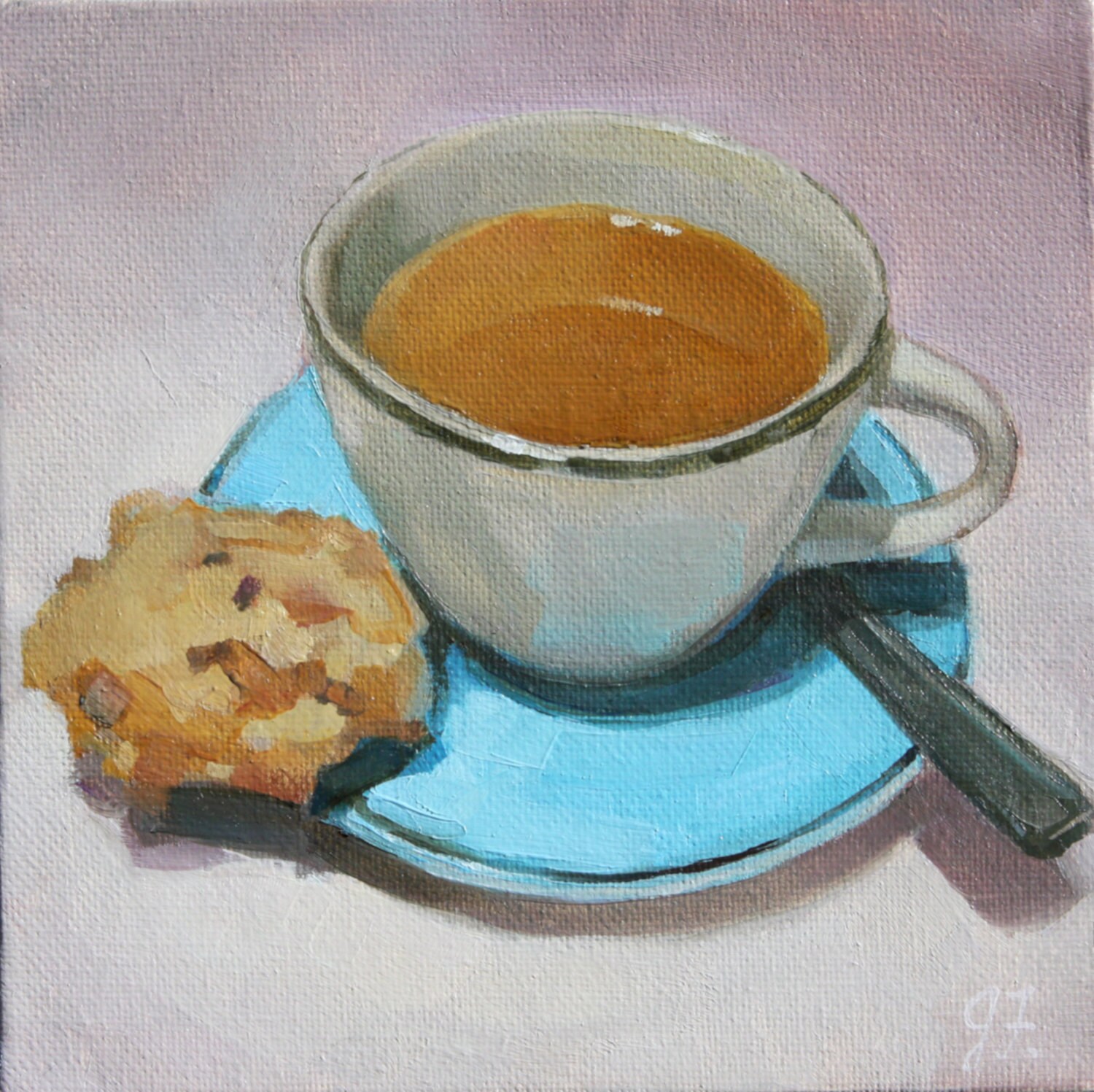 Cup of Coffee, Coffee Art, Coffee Painting, Coffee Decor, Original Oil