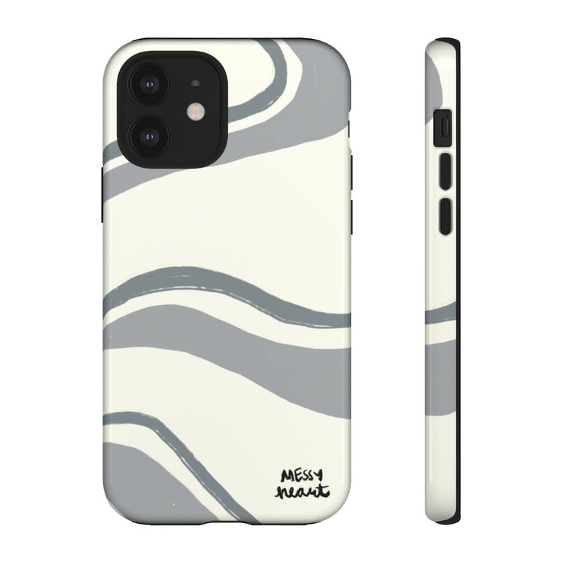 iPhone or Samsung Tough Case MESSYheart original design artsy retro swirl sage green plant leaf vintage surf style