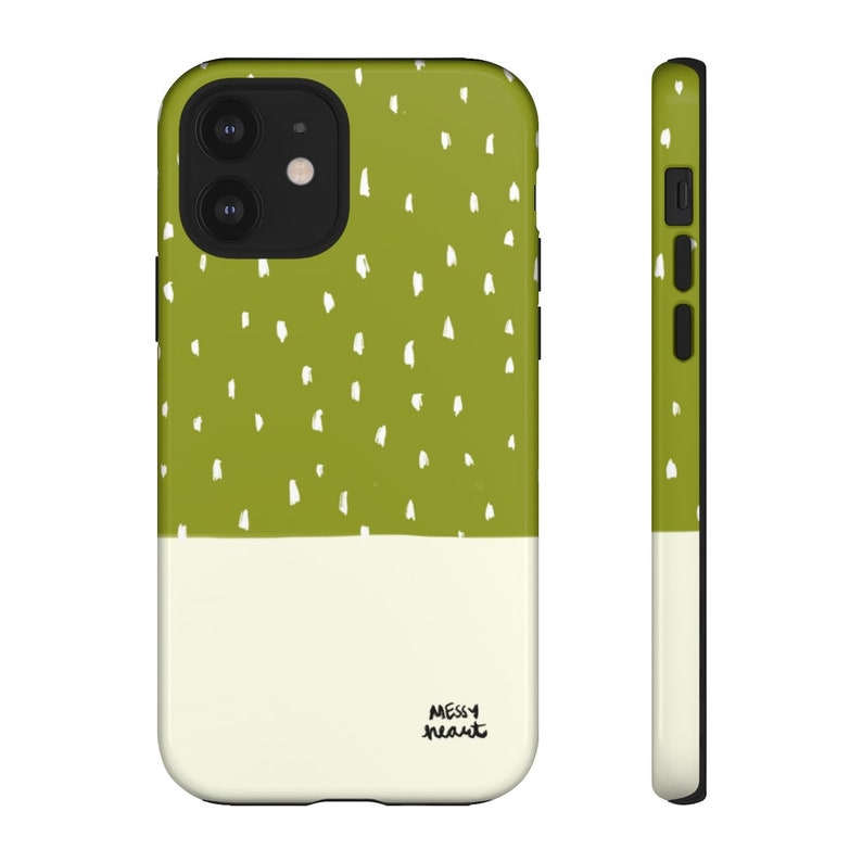 artsy boho style white dots color block Avocado green color block dots iPhone or Samsung Tough Case MESSYheart original design
