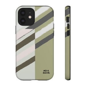 iPhone or Samsung Tough Case MESSYheart original design artsy retro swirl sage green plant leaf vintage surf style