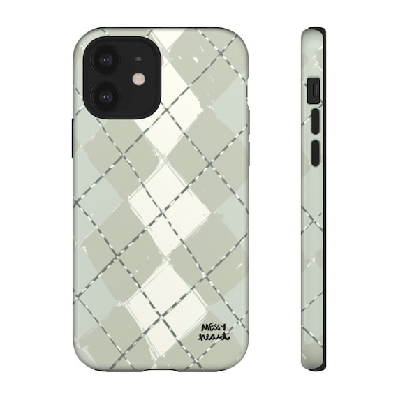 iPhone or Samsung Tough Case MESSYheart original design artsy retro swirl sage green plant leaf vintage surf style