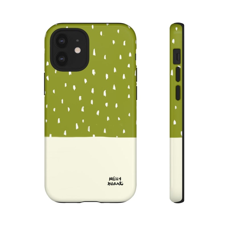 artsy boho style white dots color block Avocado green color block dots iPhone or Samsung Tough Case MESSYheart original design