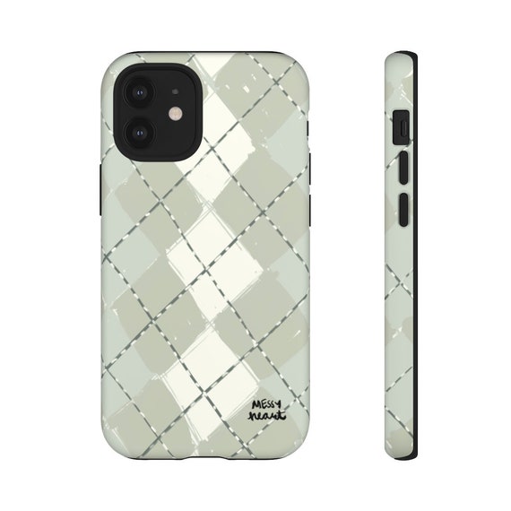 iPhone or Samsung Tough Case MESSYheart original design artsy retro swirl sage green plant leaf vintage surf style