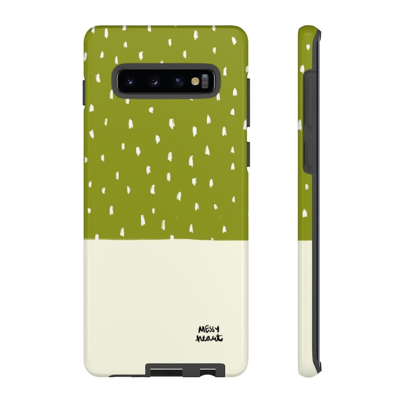 artsy boho style white dots color block Avocado green color block dots iPhone or Samsung Tough Case MESSYheart original design