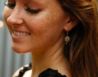 Artistic jasper minimalist threader earrings with hammered brass wire - simple earring design, natural stone jewelry, jasper coin bead