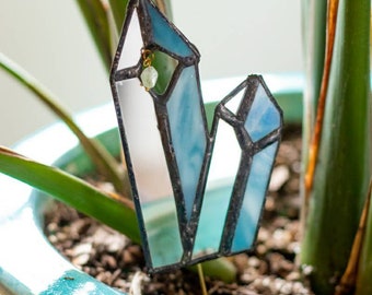 Plant Stake - Stained Glass - Smoke & Mirrors crystal design - double cluster points style