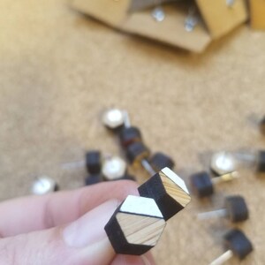 Laser cut bamboo hexagon multi colored choice hand painted stud earrings with surgical steel posts image 5