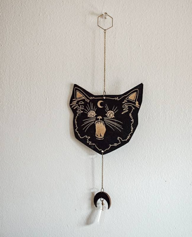 Black Cat Wall Hanging Laser Engraved Wood With Handpainted Etsy