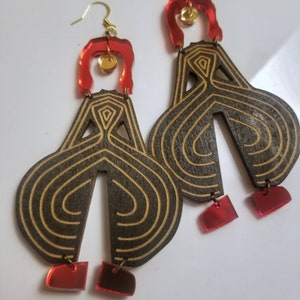 David Bowie inspired large earrings laser cut design wood, paint, and mirror acrylic image 1