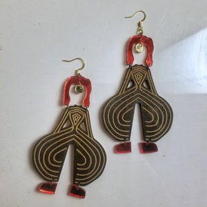 David Bowie inspired large earrings laser cut design wood, paint, and mirror acrylic image 3