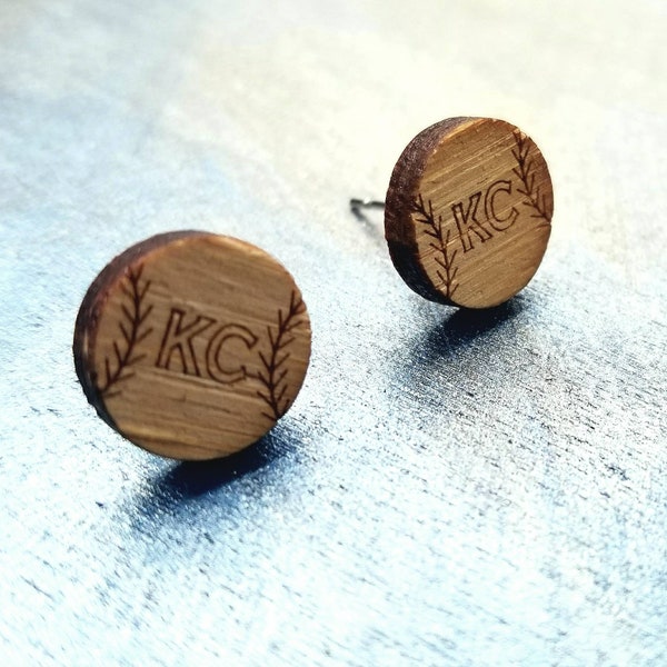 Opening day Baseball fans - Kansas City Royals laser cut bamboo baseball stud earrings with stainless steel posts