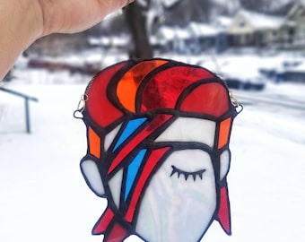 David Bowie inspired stained glass hanging - starman, bowie gift, lead free soldered glass