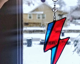 David Bowie inspired stained glass lightening bolt - starman, bowie gift, lead free soldered glass