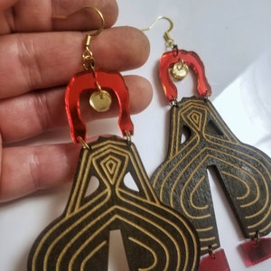 David Bowie inspired large earrings laser cut design wood, paint, and mirror acrylic image 2