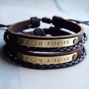 Regalos Parejas, Pulseras Novio novia, Regalos Aniversario para novio novia pulsera de cuero estampada a mano, Pulseras de pareja