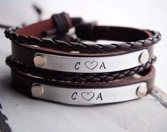 Engraved Couples bracelets, Leather Bracelets, Boyfriend girlfriend Anniversary Gifts, Boyfriend, girlfriend, Gifts for couples Bracelets
