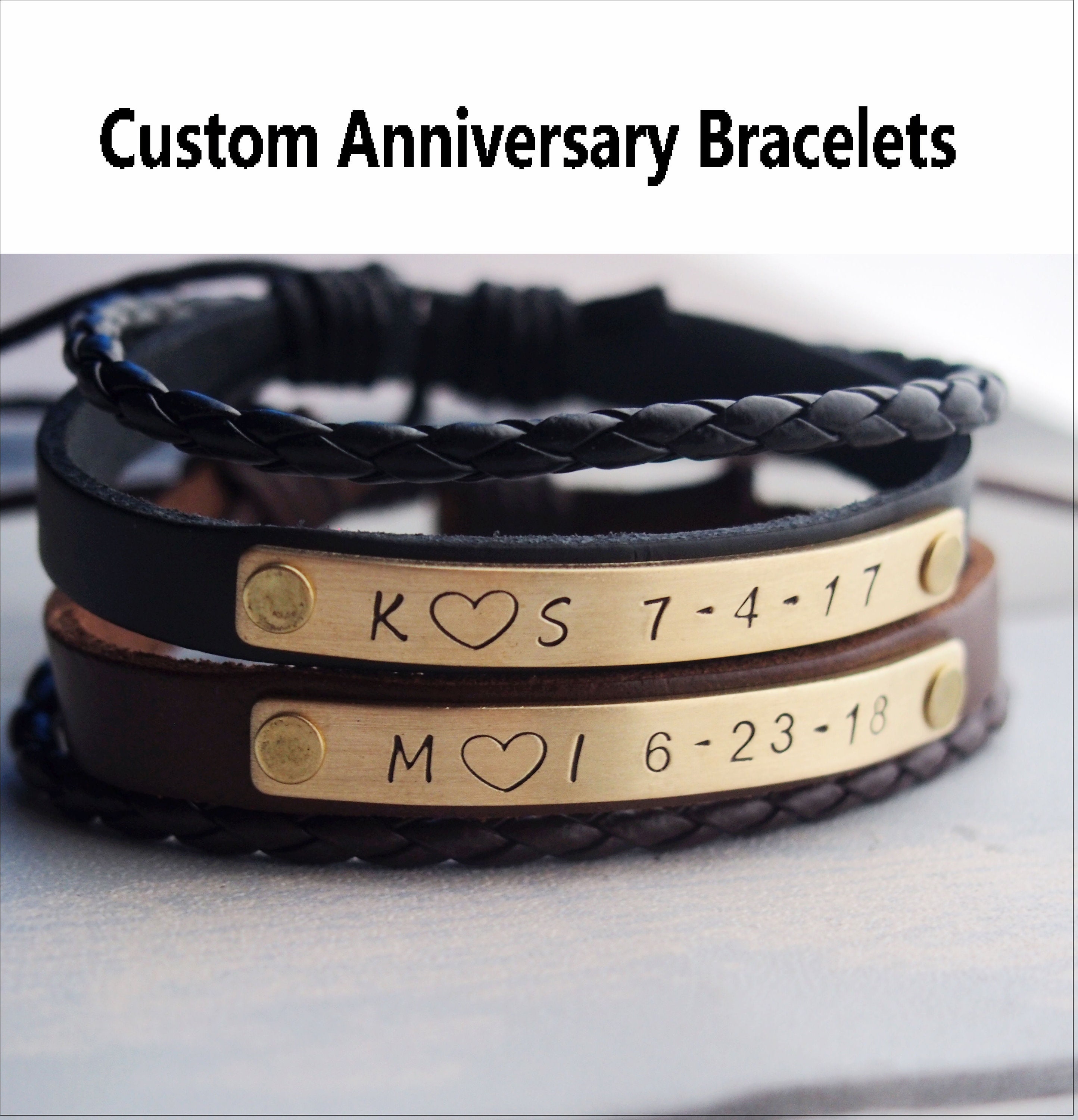 Engraved couple bracelets best sale leather