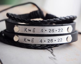 Couples Anniversary Bracelets, Initial couple bracelets, Anniversary leather bracelet, Couple anniversary Gifts, couple jewelry, cople gifts