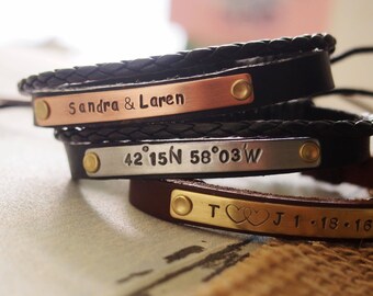 Custom leather bracelet, personalized leather bracelet, custom wrap leather bracelet, leather anniversary braeclet, anniversary gift for him