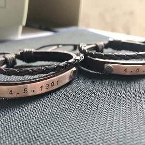 Personalized couple bracelets, Couple bracelet set, leather bracelet, couples bracelet, anniversary gifts for boyfriend, couples bracelets Brown Leather+Copper