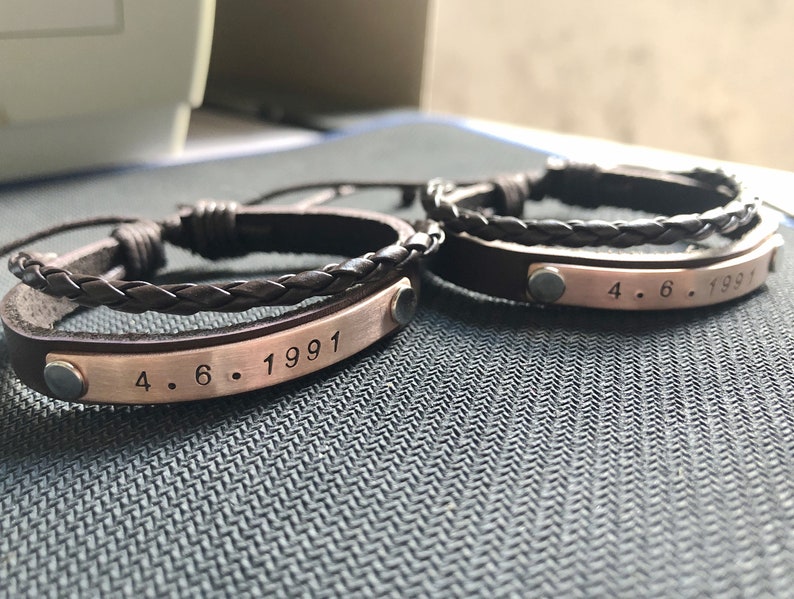 Personalized couple bracelets, Couple bracelet set, leather bracelet, couples bracelet, anniversary gifts for boyfriend, couples bracelets Brown Leather+Copper