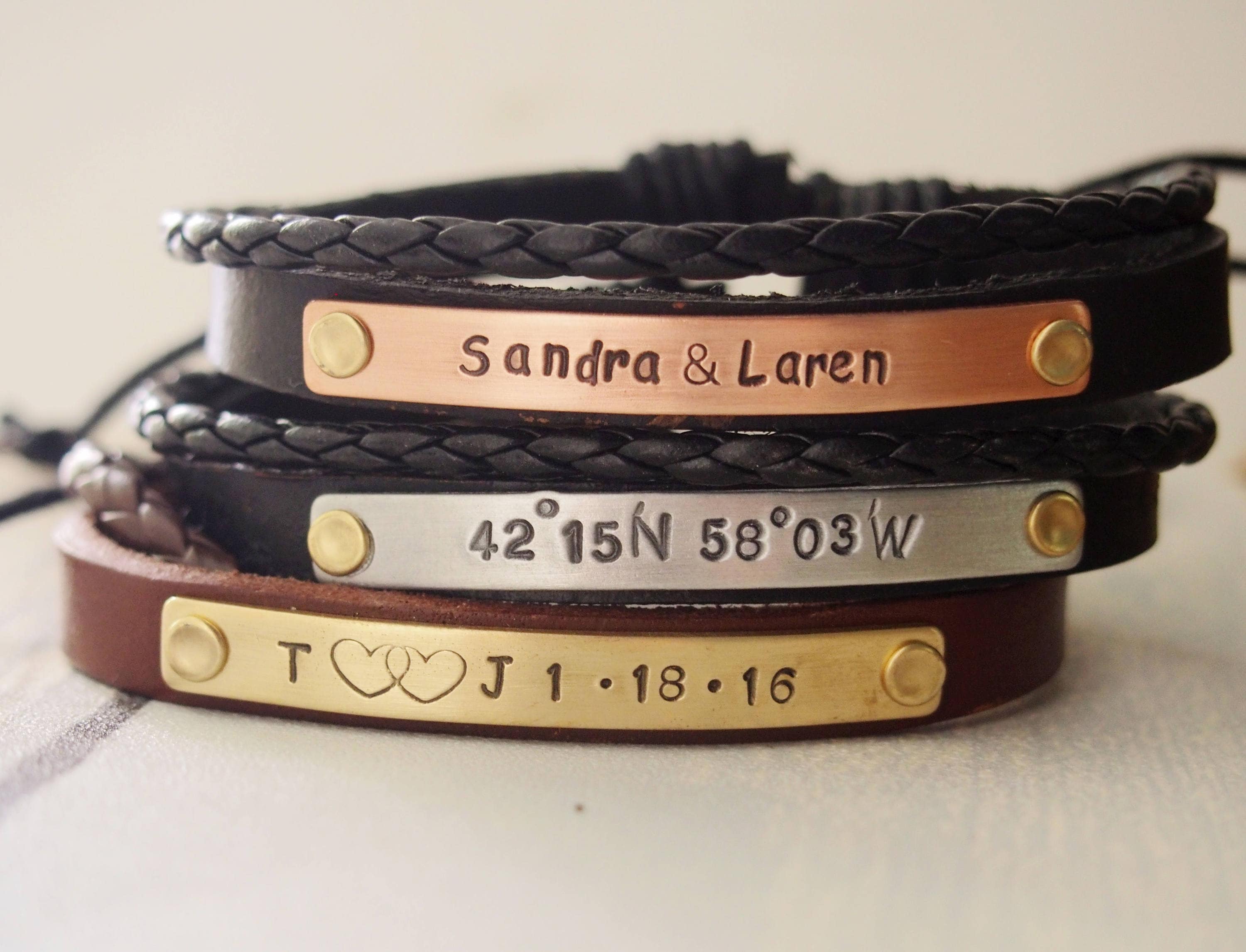 Personalized leather bracelets for couples sale