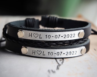 Bracciali In Pelle Personalizzati Per Coppie – Con Incisione Lettera, Regalo San Valentino, Uomo E Donna