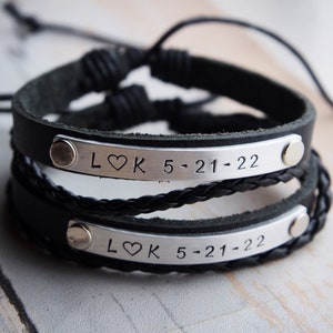 Leather couple bracelet, Leather Couple Bracelets, Couple bracelet set, anniversary jewelry, Initial Couple Bracelets, couple jewelry Sets